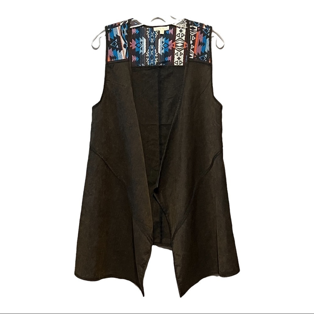 Hem & Thread Brown Embroidered Sleeveless Open Front Size S-M